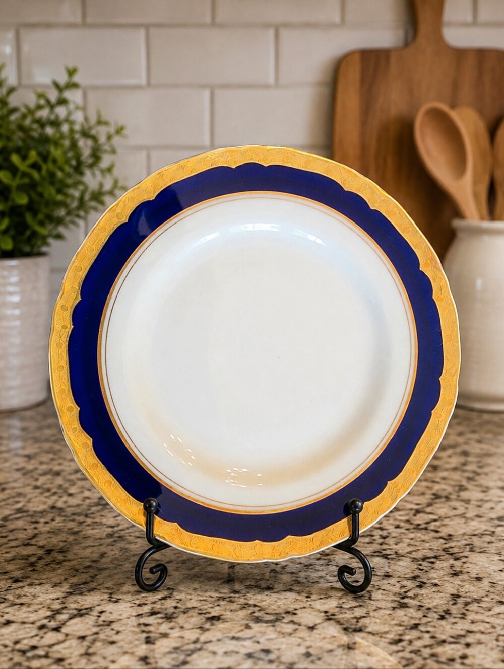 Royal Worcester Aston England Blue Gold Rim Fine Bone China 6" Bread Plate Dish
